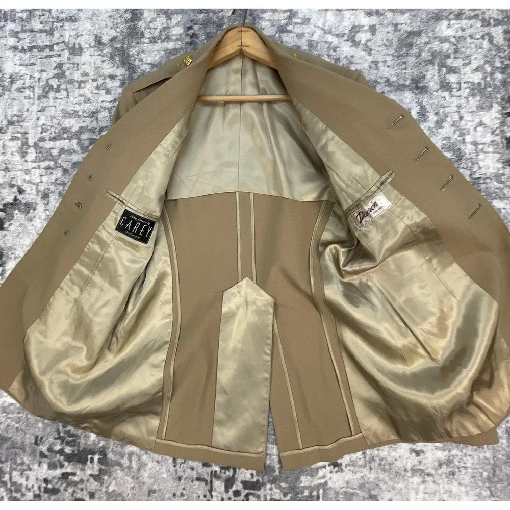 Vtg Carey Military Officer Jacket Mens 36R Buff‎ Cream Darcon Blend Dress Corps